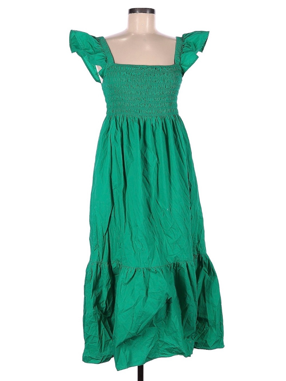 o.p.t. Calypso Bright Green Smocked Bodice Maxi Dress Ruffle Sleeves Medium M